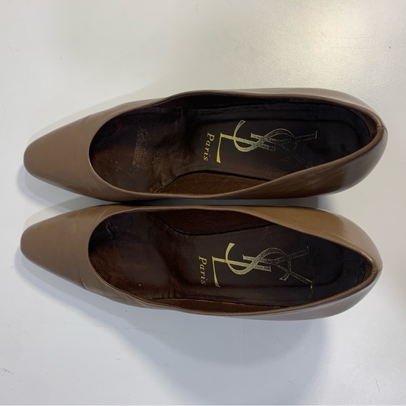 Vintage Yves Saint Laurent Leather Pumps Women’s Mid Heel Shoes Brown Size 8 N - Picture 6 of 13